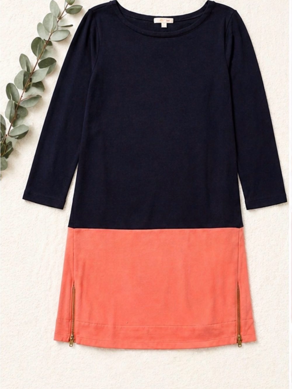 J.Crew Colorblock Dress Navy & Coral | Gold Zip Detail | Preppy Chic Size M